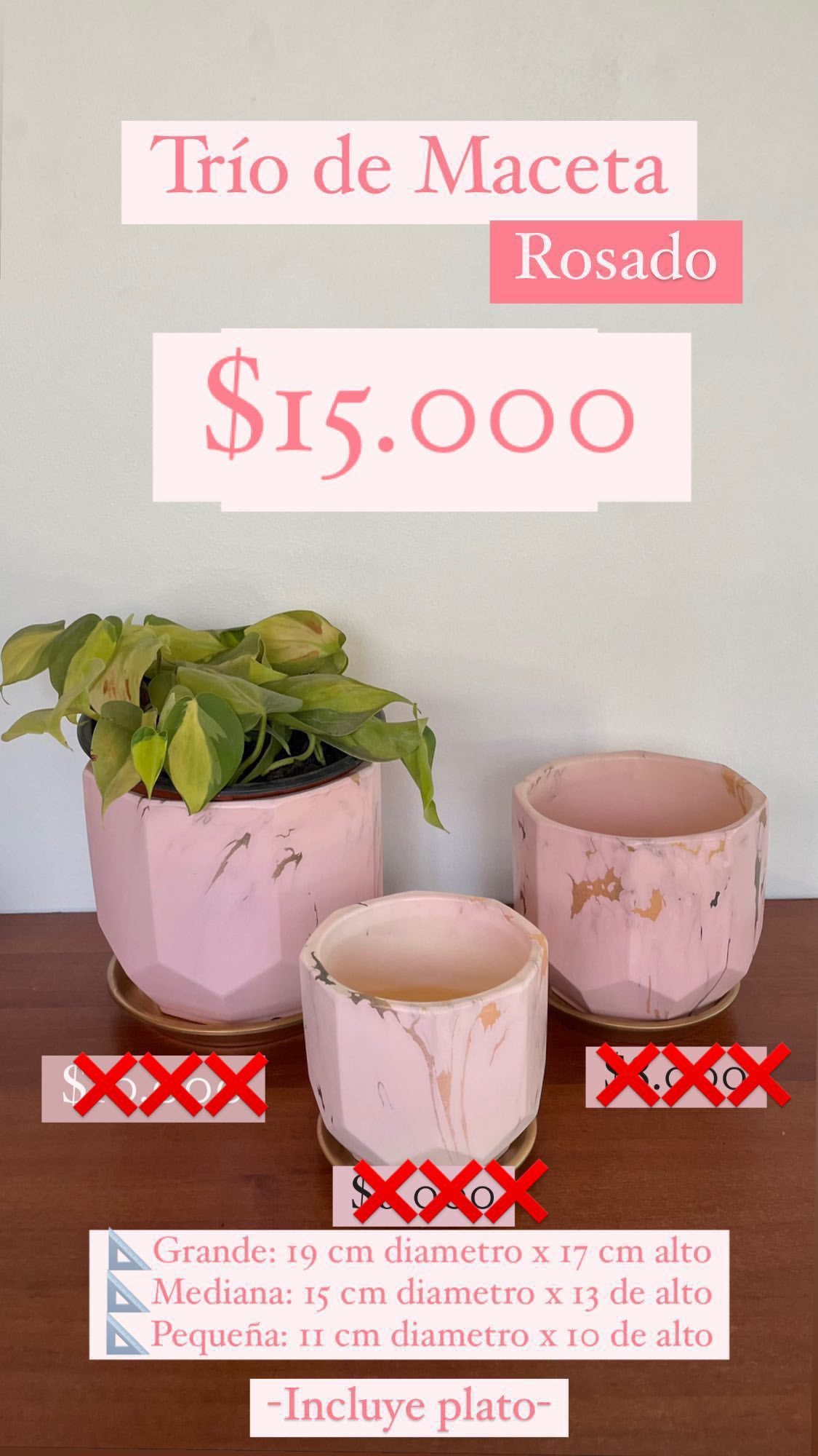 Trio de Macetas Rosado