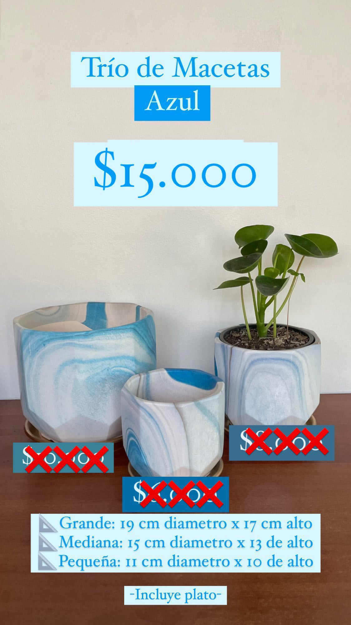 Trio de macetas Azul